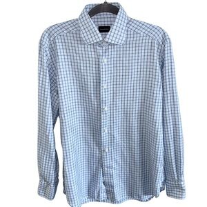 Ermenegildo Zegna Portofino Mens Comfort Blue Plaid Button Dress Shirt 41/16